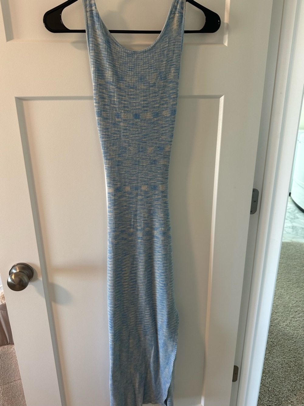 Elan Blue and Cream Marled Ribbed Maxi Tank Dress
